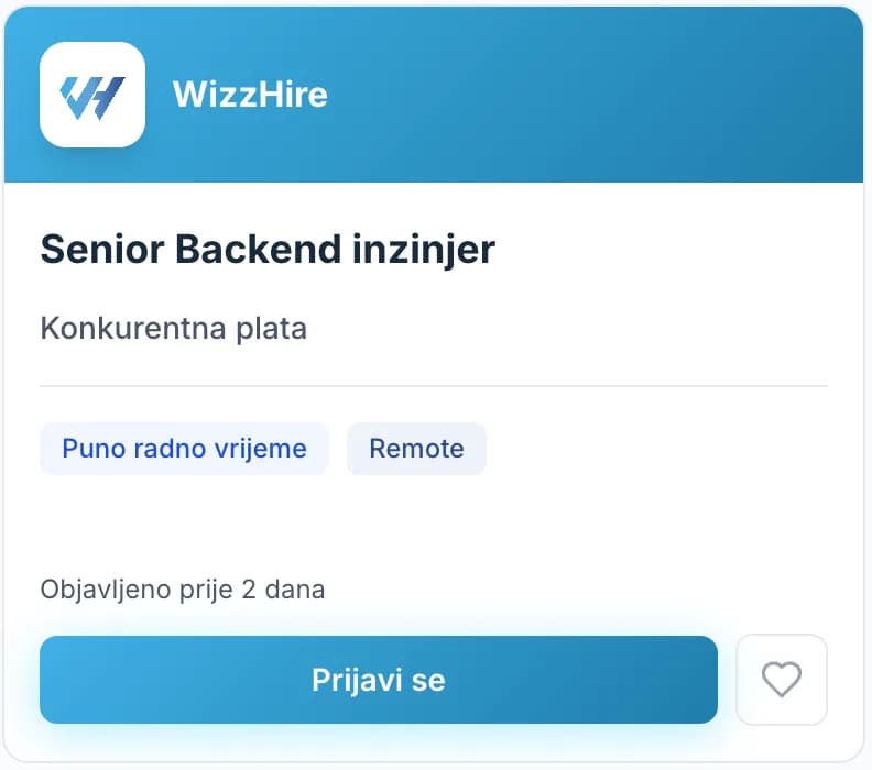 Kartica posla s dugmetom Prijavi se