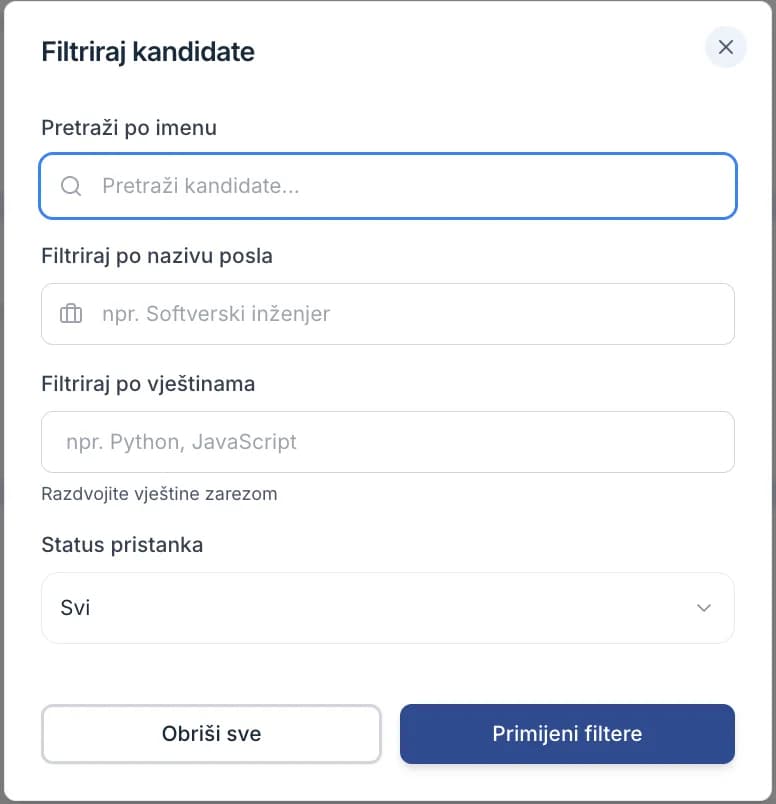 The Filter Candidates panel
