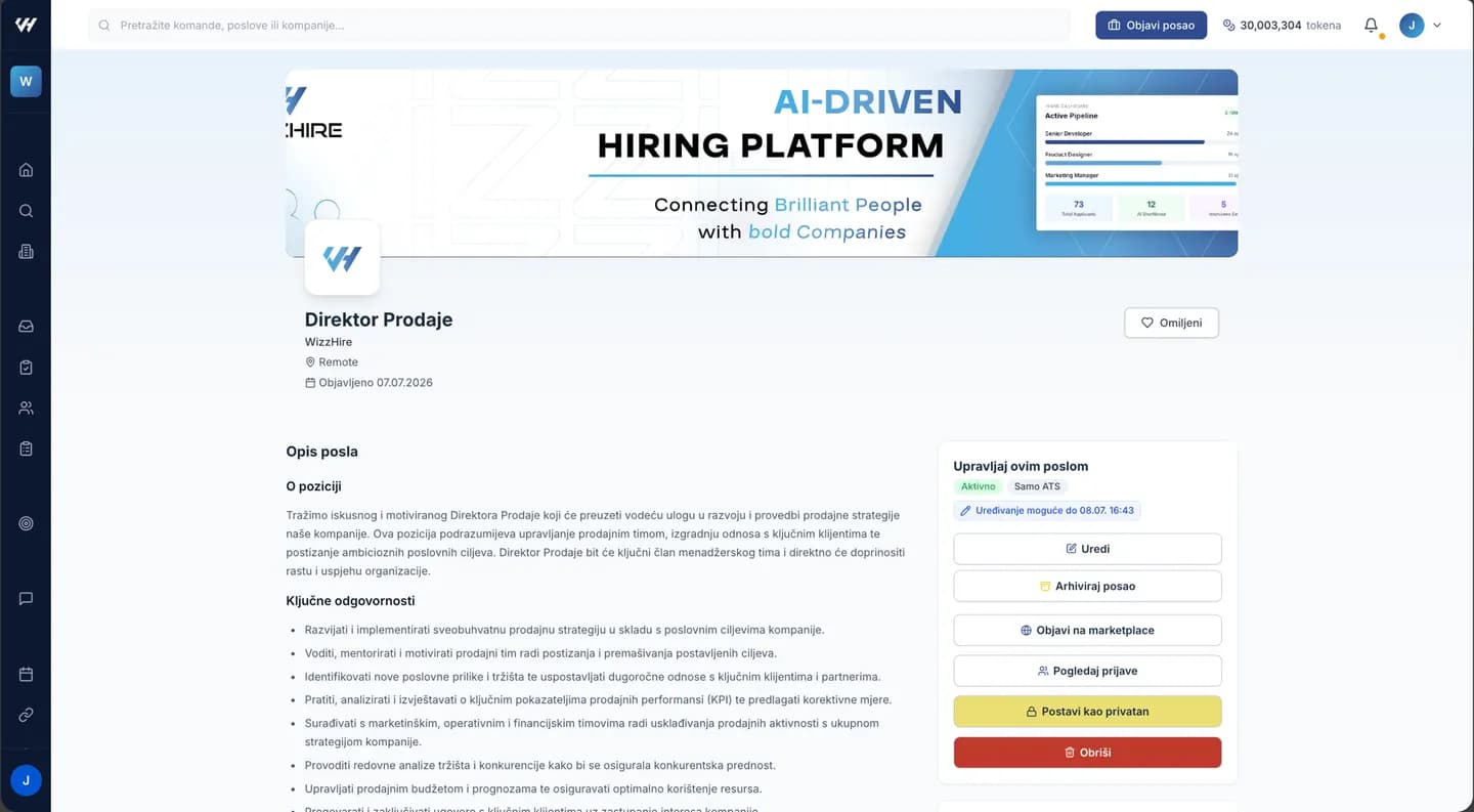 The Manage This Job panel with status and action buttons