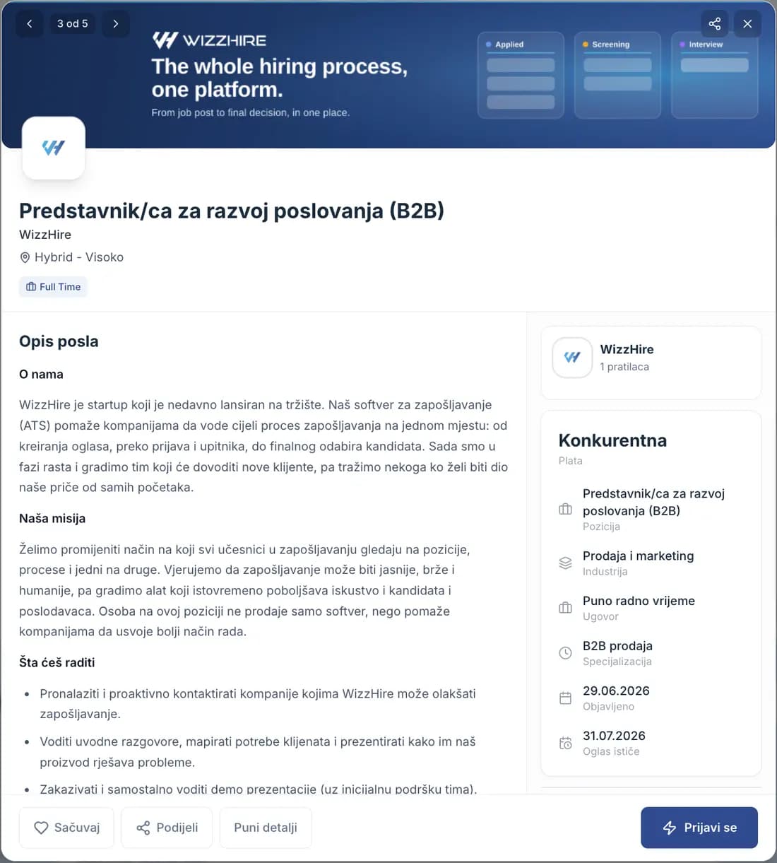 A job posting with the Apply button for guests