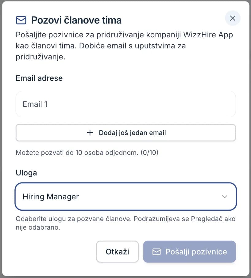 Postavke → Tim s dijalogom Pozovite člana